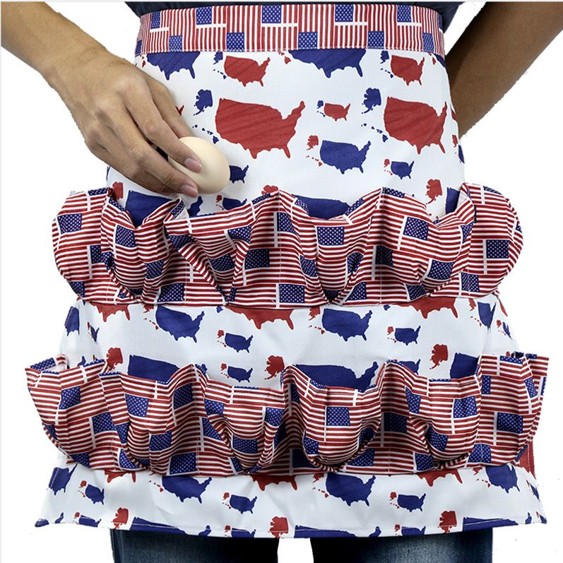 USA Map American Flag Egg Collecting Apron, Multi Pocket Egg Gathering Waist Apron, Patriotic Farm Egg Holder Apron for Chicken Farmers