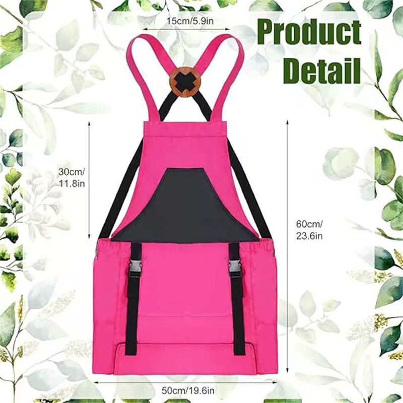 Garden Harvest Apron with Large Detachable Harvest Pouch, Adjustable Shoulder Strap Fruit Vegetable Picking Waist Apron, Multi Use Gardening Gathering Apron for Backyard Farmer-pink