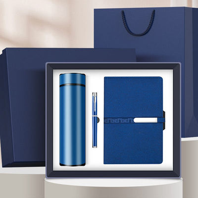 Corporate Gift Set Insulated Water Bottle Notebook Pen, Business Executive Office Gift Box Set-blue