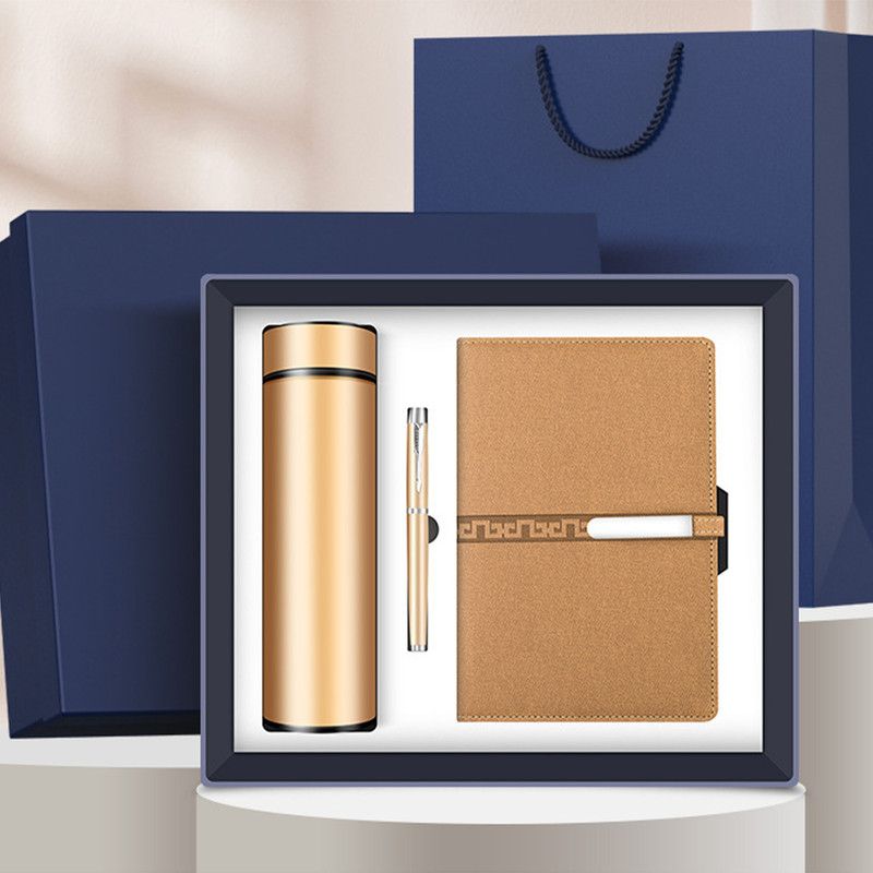 Corporate Gift Set Insulated Water Bottle Notebook Pen, Business Executive Office Gift Box Set-golden