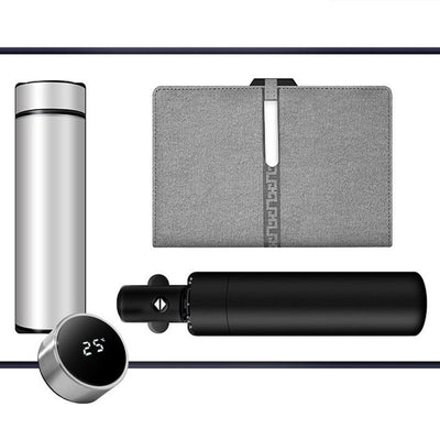 Luxury Corporate Gift Set Temperature Display Bottle Auto Umbrella Notebook, Premium Business Office Gift Hamper, All Weather Practical Employee Client Present-gray