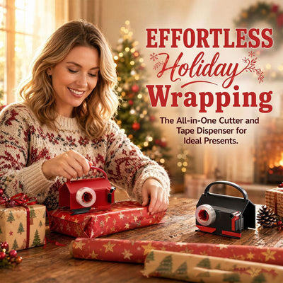 Gift Wrapping Paper Cutter Portable Wrap Dispenser Cutting Tool For Christmas Present Packaging-red