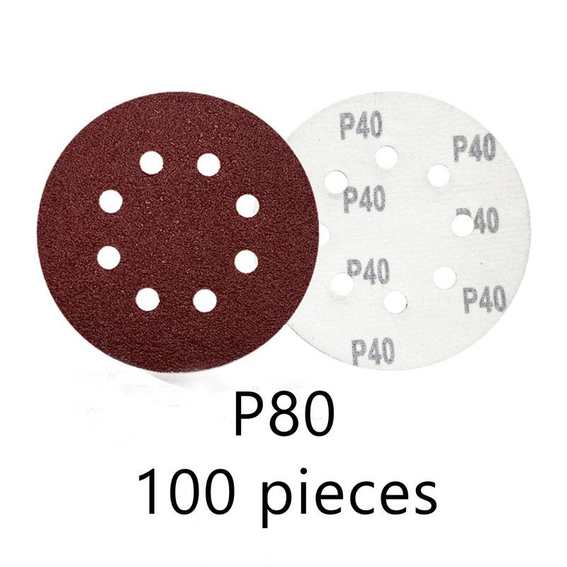 125mm 8 Hole Sanding Discs P80 Grit Hook and Loop Orbital Sander Sandpaper 100 Pack