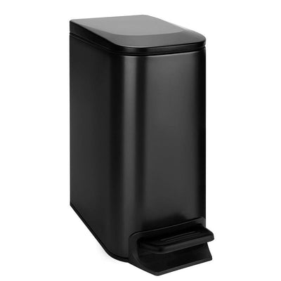 Slim Bathroom Trash Can with Lid Soft Close, Step Pedal, 6 Liter / 1.6 Gallon Stainless Steel Garbage Can with Removable Inner Bucket, Anti-Fingerprint Finish (Matte Black)