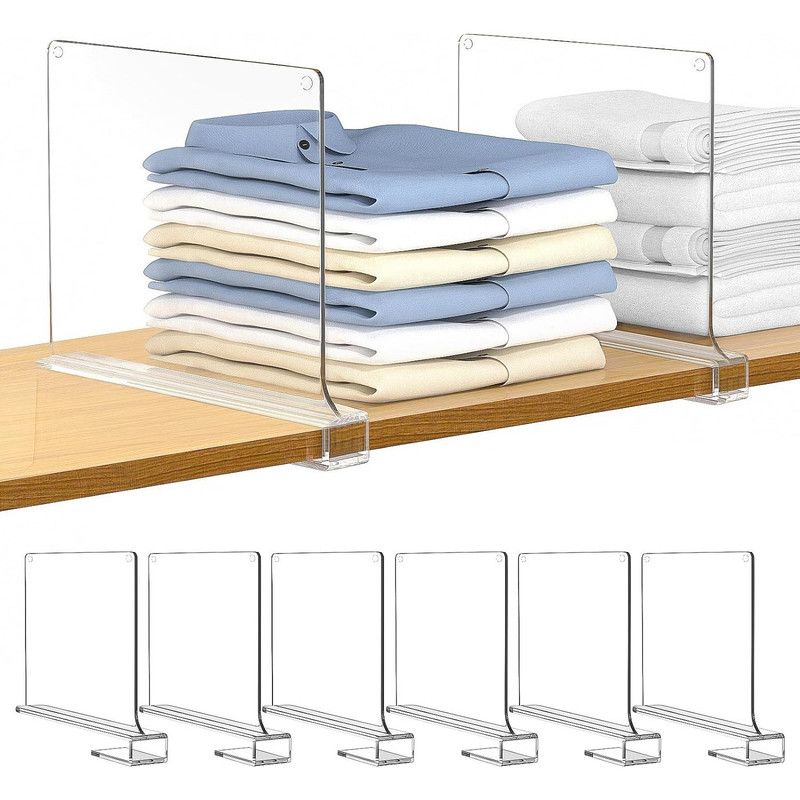 8-Pack Clear Shelf Dividers, Perfect for Sweaters, Shirts, and Handbags in Bedrooms and Kitchens – Adjustable Acrylic Bookshelf Organizers