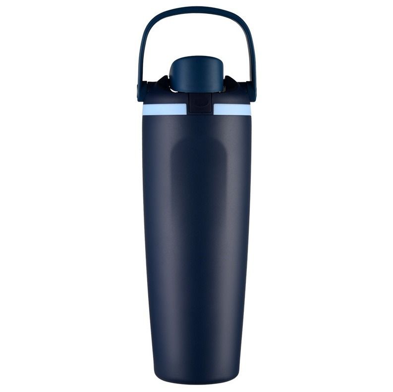 Portable Insulated Travel Mug Stainless Steel Leakproof Thermal Water Cup with Carry Clip for Outdoor Gym-Navy Blue