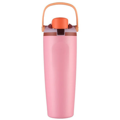 Portable Insulated Travel Mug Stainless Steel Leakproof Thermal Water Cup with Carry Clip for Outdoor Gym-Pink