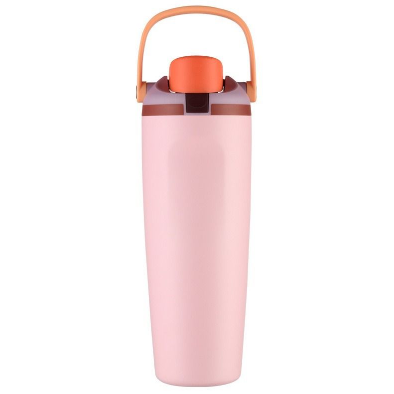 Portable Insulated Travel Mug Stainless Steel Leakproof Thermal Water Cup with Carry Clip for Outdoor Gym-Light Pink
