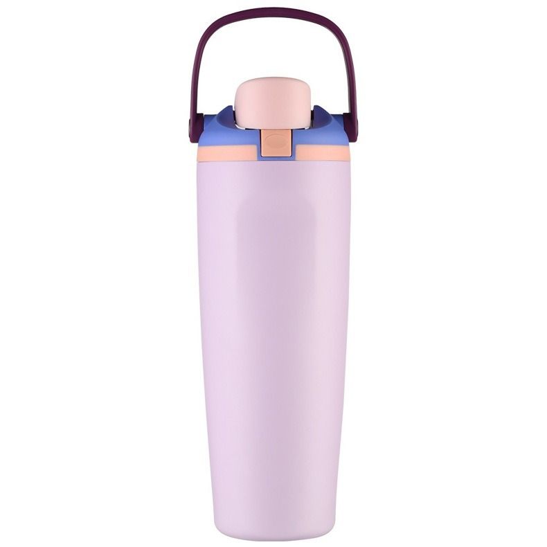 Portable Insulated Travel Mug Stainless Steel Leakproof Thermal Water Cup with Carry Clip for Outdoor Gym-Light Purple