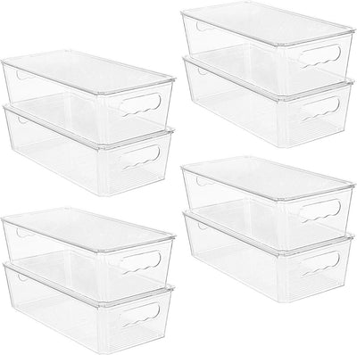 8-Pack Stackable Fridge Storage Organiser Bins with Lids, Clear Produce Drinks Container for Refrigerator Pantry Organizing