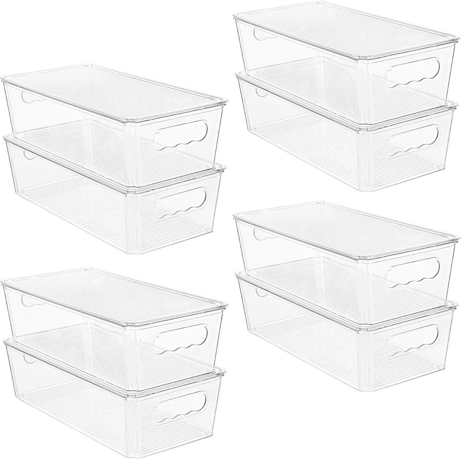 8-Pack Stackable Fridge Storage Organiser Bins with Lids, Clear Produce Drinks Container for Refrigerator Pantry Organizing