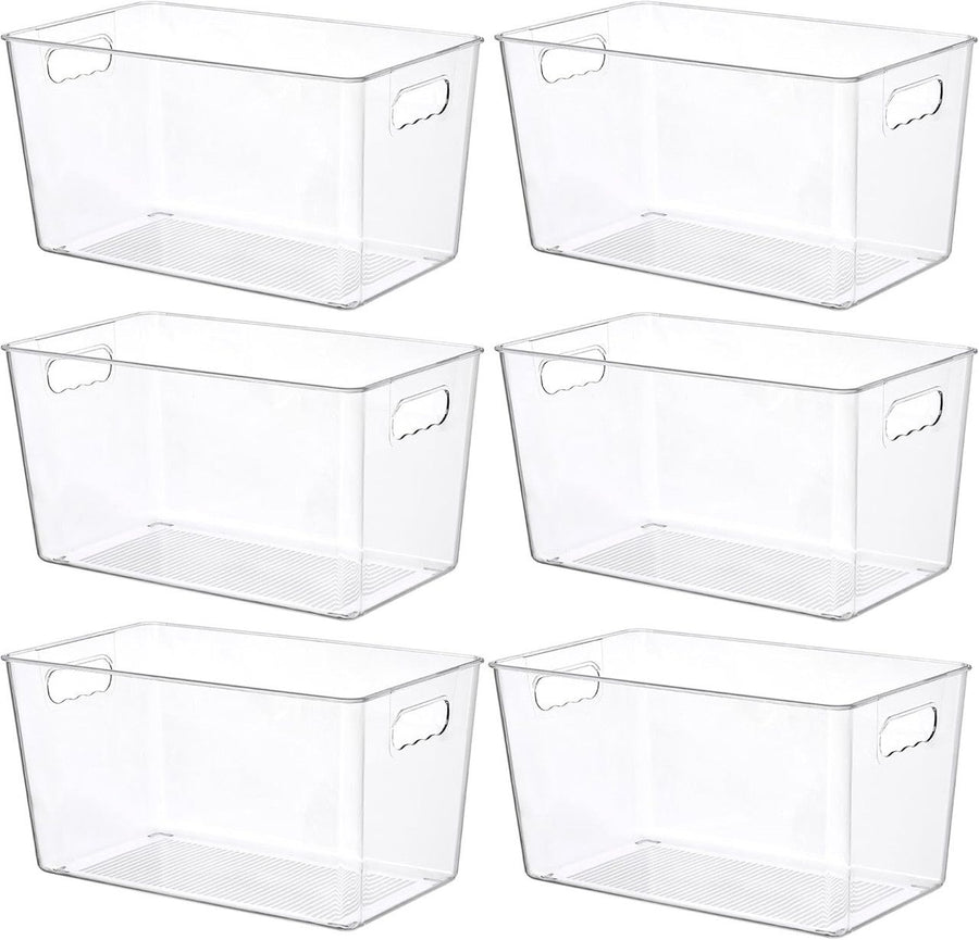 6-Pack Large Capacity Fridge Storage Boxes with Lids, Clear Stackable Refrigerator Produce Food Organiser Container