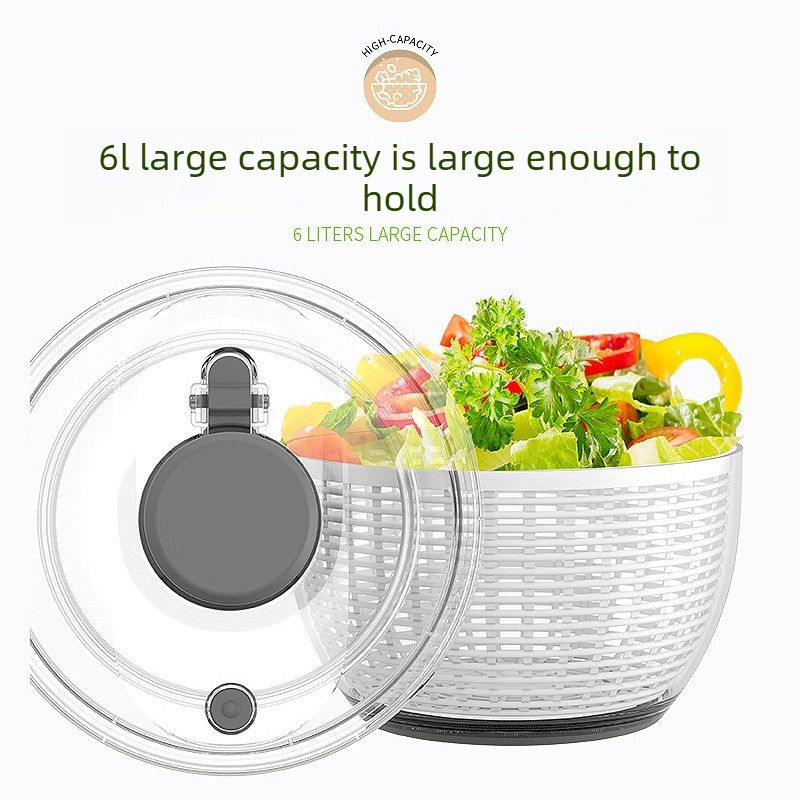 6L Manual Salad Spinner with One Touch Brake Button, Large Capacity Vegetable Fruit Dryer Washer for Kitchen
