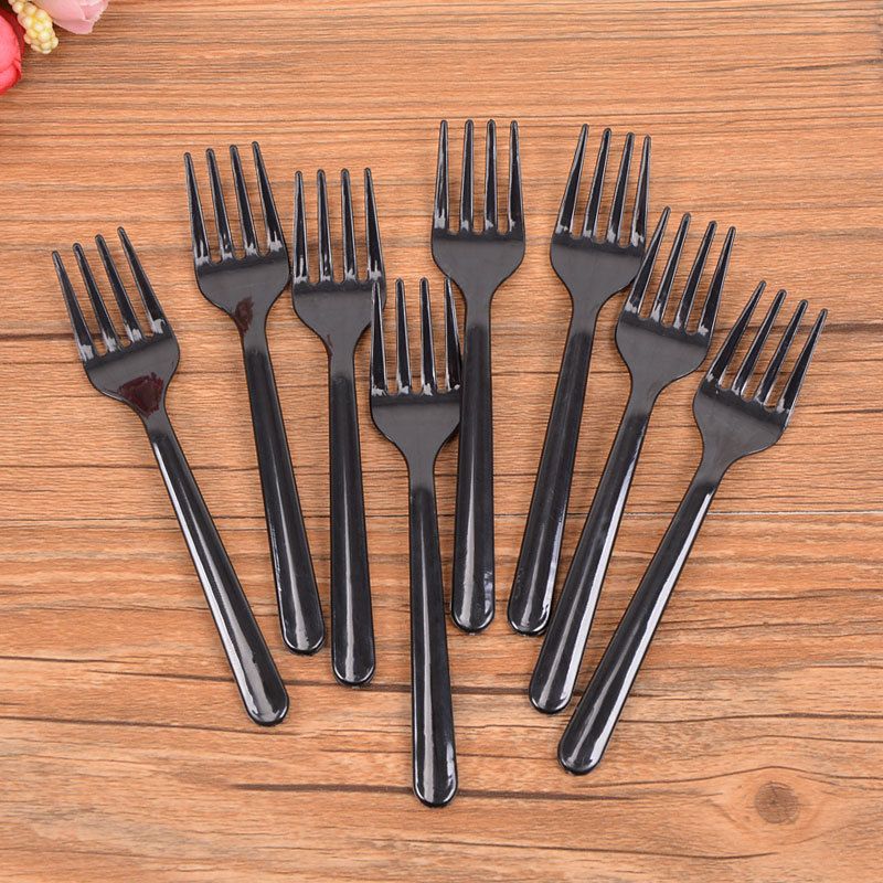 Disposable Plastic Forks 100 Pack, Heavy Duty Single Use Cutlery for Party Picnic Takeaway Catering-Black