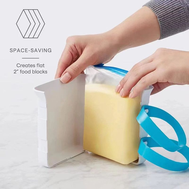 Collapsible Square Storage Container, Reusable Freezer Food Storage Bin with Strap, Stackable Refrigerator Organiser Tub for Fridge & Pantry