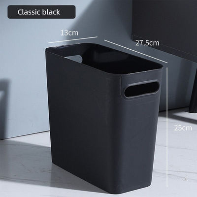 Slim Rectangular Bathroom Waste Bin, Narrow Profile Rubbish Bin with Carry Handles, Space Saving Bin for Toilet, Vanity, Laundry Room-Black