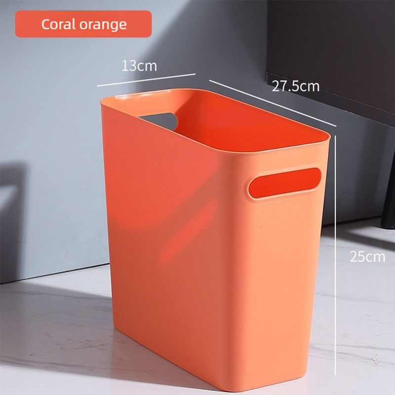 Slim Rectangular Bathroom Waste Bin, Narrow Profile Rubbish Bin with Carry Handles, Space Saving Bin for Toilet, Vanity, Laundry Room-Orange