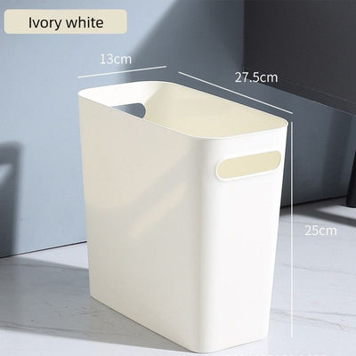 Slim Rectangular Bathroom Waste Bin, Narrow Profile Rubbish Bin with Carry Handles, Space Saving Bin for Toilet, Vanity, Laundry Room- White