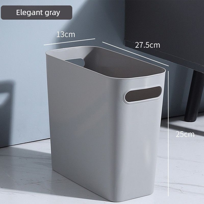 Slim Rectangular Bathroom Waste Bin, Narrow Profile Rubbish Bin with Carry Handles, Space Saving Bin for Toilet, Vanity, Laundry Room-Gray
