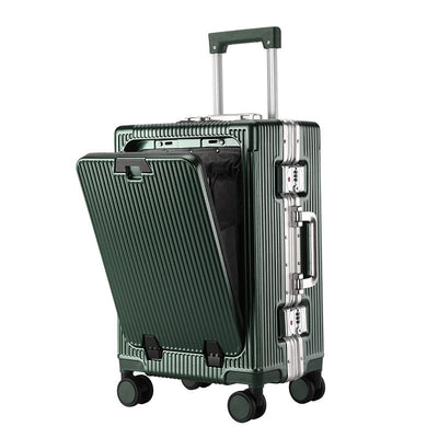 20 Inch Front Opening Carry On Luggage, Aluminium Frame Hard Shell Suitcase with Spinner Wheels, TSA Lock Cabin Travel Case-Green