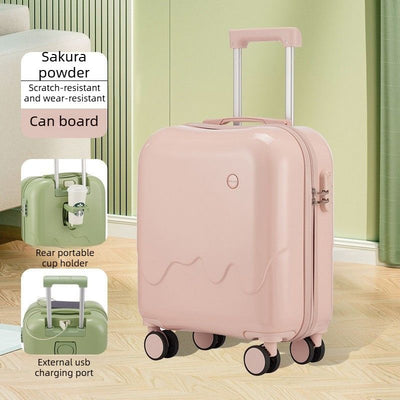 20 Inch Cute Carry On Suitcase, Hard Shell Cabin Luggage with USB Charging Port & Cup Holder, Lightweight Travel Trolley Case-Sakura Pink