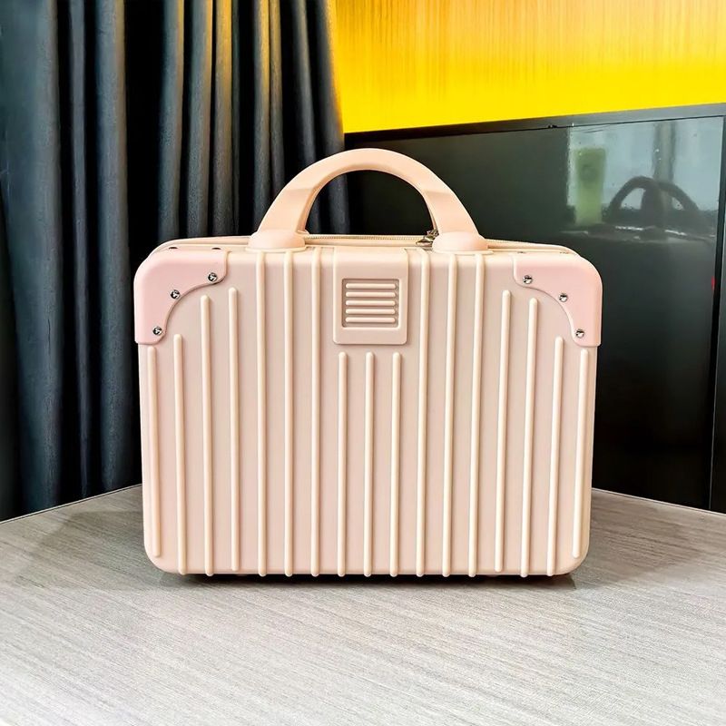 14 Inch Hard Shell Hand Luggage Case, Portable Cosmetic Travel Box with Top Handle, Small Carry Storage Suitcase-Pink