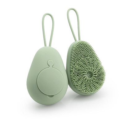 Avocado Shape Silicone Bath Brush Refillable Body Shower Brush with Hanging Loop-Green