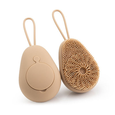 Avocado Shape Silicone Bath Brush Refillable Body Shower Brush with Hanging Loop-Brown