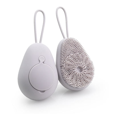 Avocado Shape Silicone Bath Brush Refillable Body Shower Brush with Hanging Loop-Grey
