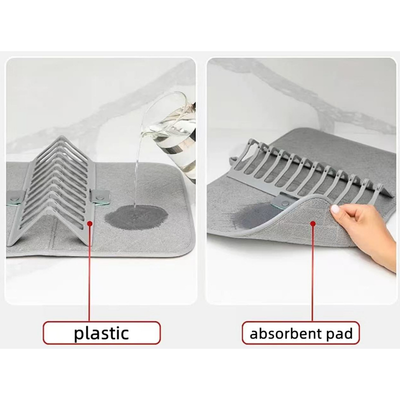Foldable Dish Drying Mat with Plastic Drain Rack Absorbent Kitchen Counter Drying Pad