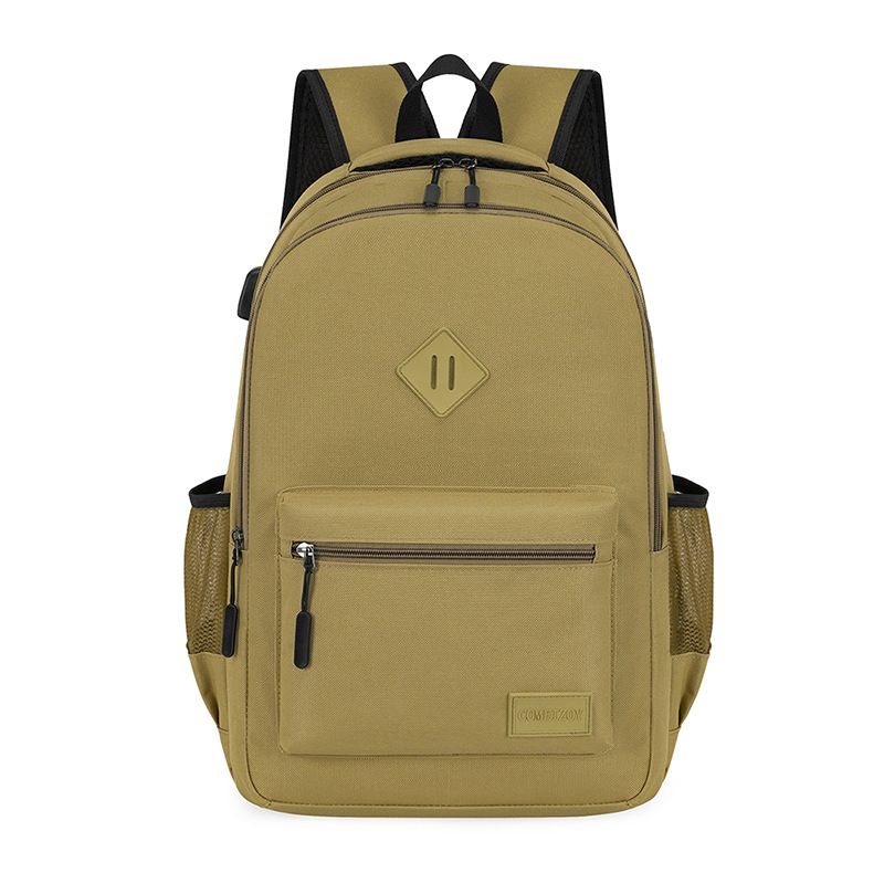 Casual School Backpack with USB Charging Port, Water Resistant Daypack for Uni Students & Daily Commute-khaki