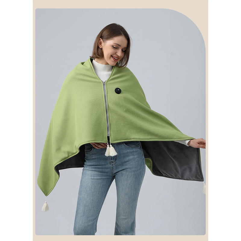 USB Heated Shawl Wrap Blanket, Portable Electric Heating Poncho for Office Desk, Travel & Lounging-green