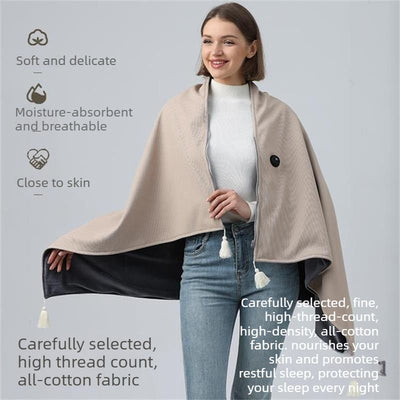 USB Heated Shawl Wrap Blanket, Portable Electric Heating Poncho for Office Desk, Travel & Lounging-cream