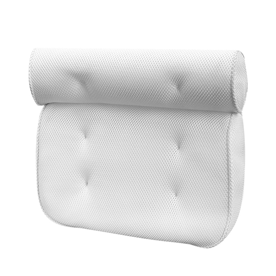 Bath Pillow 3D Mesh Fabric Soft Bathtub Pillow with Suction Cups Spa Bathtub Cushion for Back Neck Support Rest White