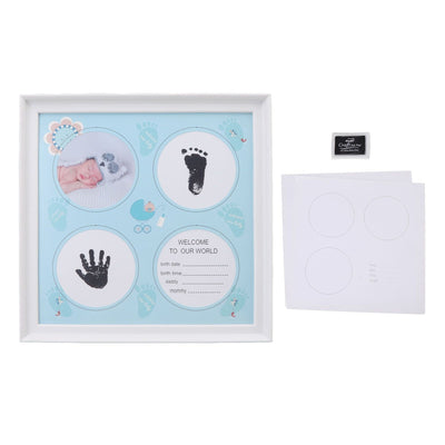 Baby Handprint Footprint Kit for Newborn Boys Girls Wear Resistant Plastic Density Board Baby Print Frame Kit for Display Blue