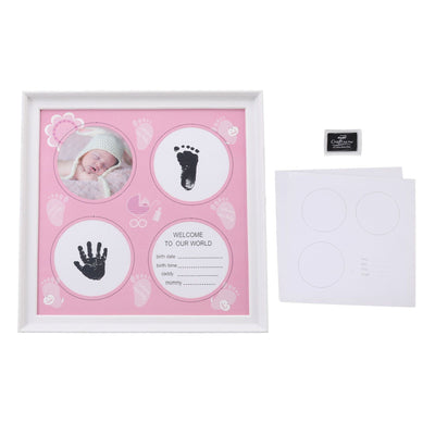 Baby Handprint Footprint Kit for Newborn Boys Girls Wear Resistant Plastic Density Board Baby Print Frame Kit for Display Pink
