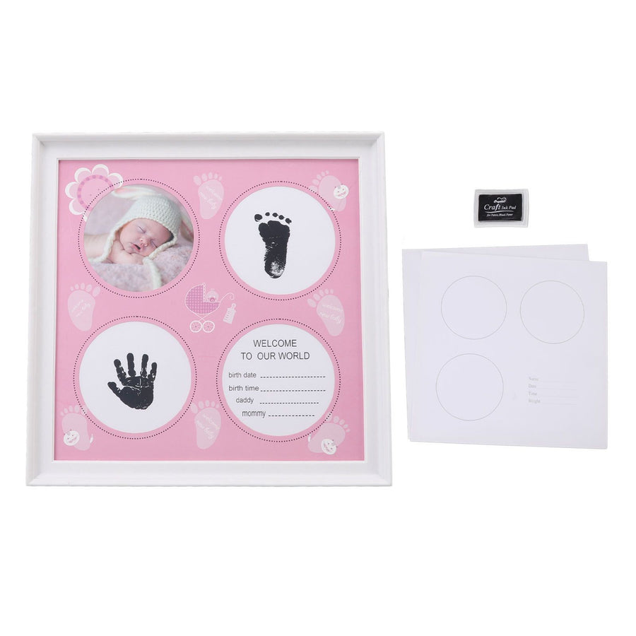 Baby Handprint Footprint Kit for Newborn Boys Girls Wear Resistant Plastic Density Board Baby Print Frame Kit for Display Pink