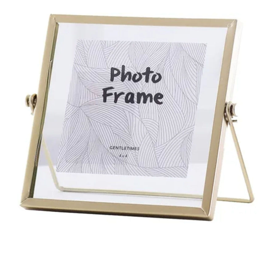 Photo Frame Display Transparent Glass Iron Support Tabletop Dried Flower Frame for Home Decorations 4 Inches