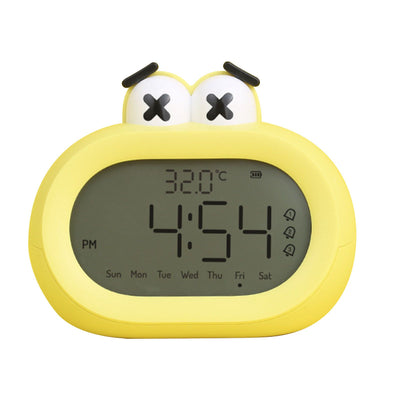 Kids Alarm Clock Cartoon Cute Intelligent Battery Operated Digital LED Electronic Clock with Night Light Yellow