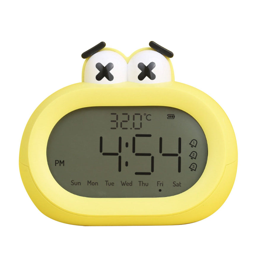 Kids Alarm Clock Cartoon Cute Intelligent Battery Operated Digital LED Electronic Clock with Night Light Yellow