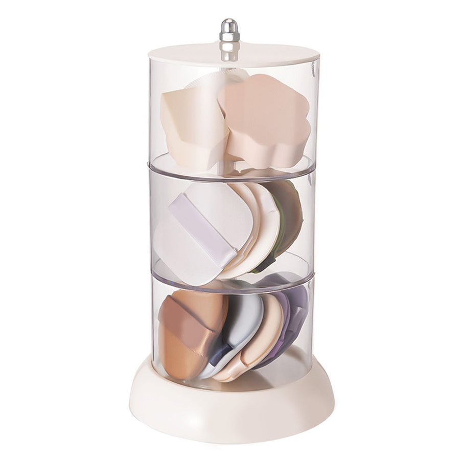 Multi Layer Powder Puff Organizer Breathable Dustproof Earring White Rotatable Container for Home 3 Tiers