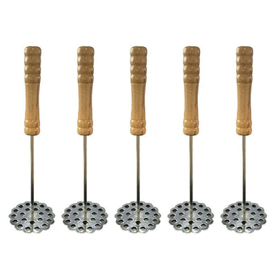 5pcs Potato Masher Portable Stainless Steel Wooden Handle Manual Spud Smasher Kitchen Tool