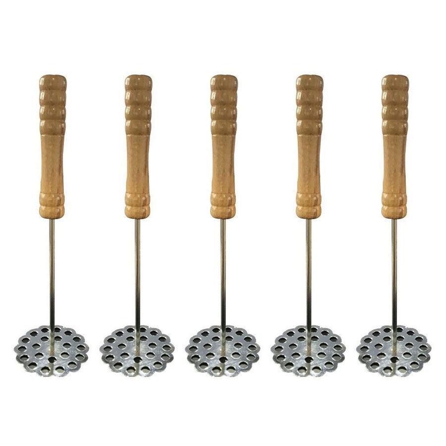 5pcs Potato Masher Portable Stainless Steel Wooden Handle Manual Spud Smasher Kitchen Tool