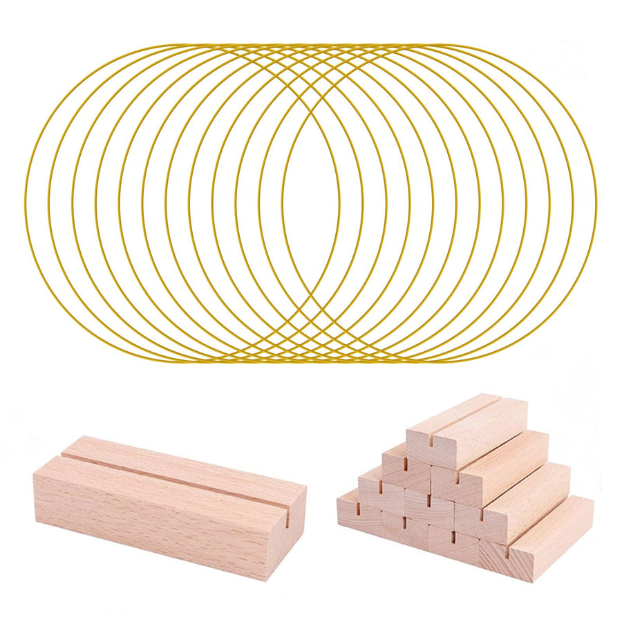 12in Metal Wreath Frame Floral Hoop Centerpiece with Wooden Stand DIY Wedding Floral Decoration Props