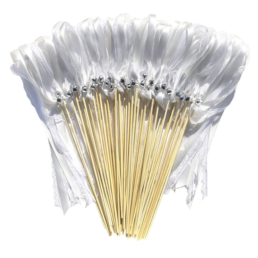 Lace Ribbon Fairy Wand Streamer Stick with Bell Ribbon Magic Wand Decoration for Lawn Wedding Festival Party