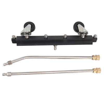 Pressure Washer Undercarriage Cleaner with 6 Nozzles 2 Extension Wands Under Car Water Broom with Swivel Wheel 4000psi Black Pavement Sprinkler