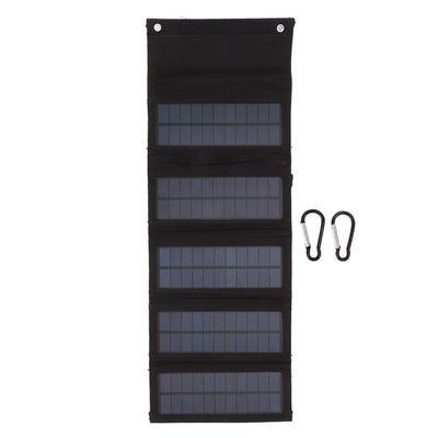 50W Portable Solar Panel Bag Monocrystalline Silicon 5 Folding Solar Panel Case for Outdoor Emergency Black