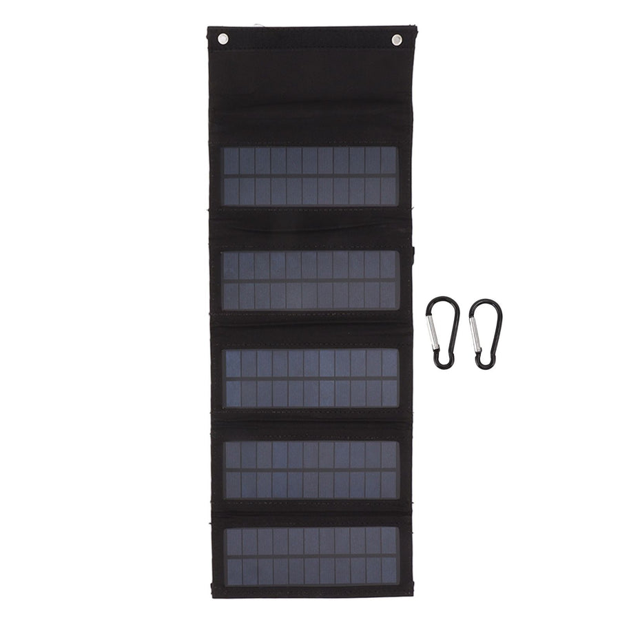 50W Portable Solar Panel Bag Monocrystalline Silicon 5 Folding Solar Panel Case for Outdoor Emergency Black