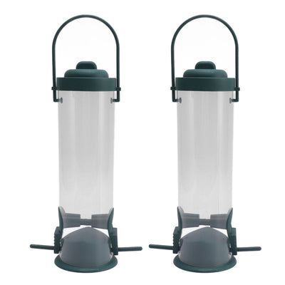2 Set Bird Tube Feeder Plastic Transparent Hanging Finch Feeder Garden Decoration with 2 Vents 2 Ports