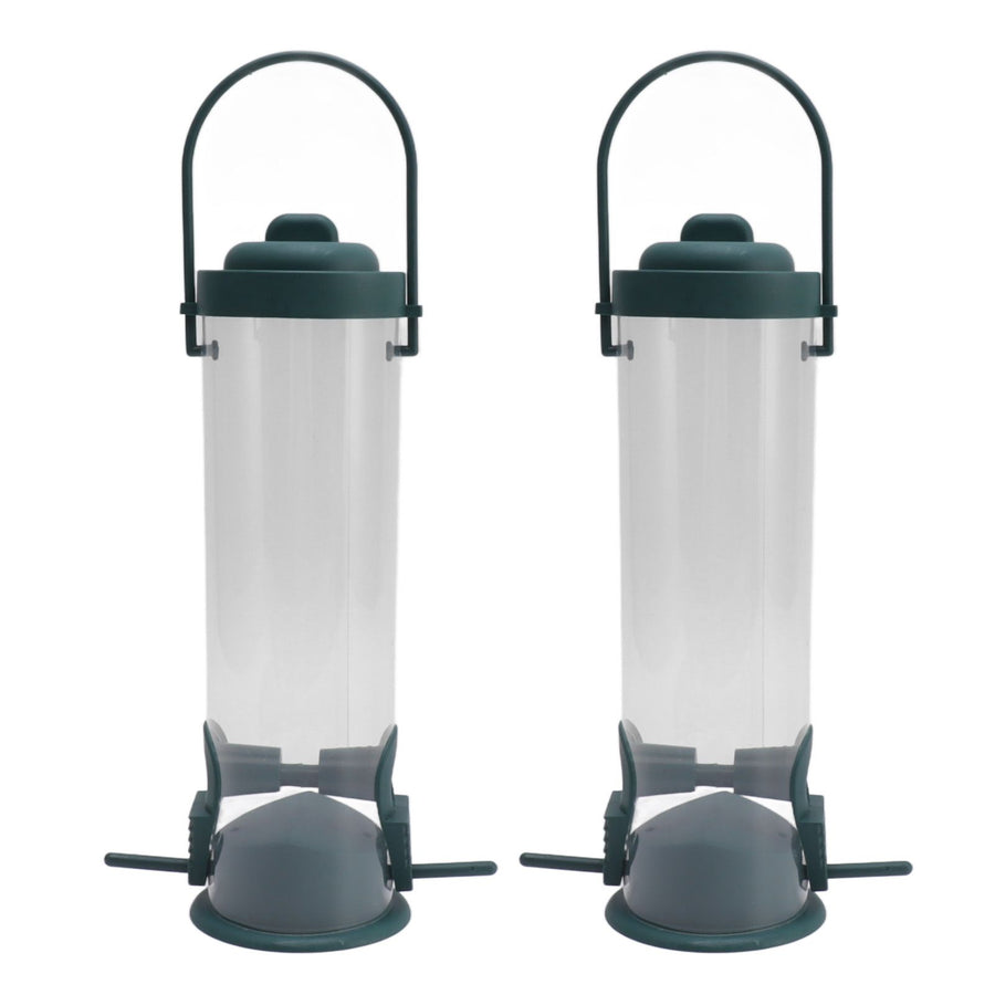 2 Set Bird Tube Feeder Plastic Transparent Hanging Finch Feeder Garden Decoration with 2 Vents 2 Ports